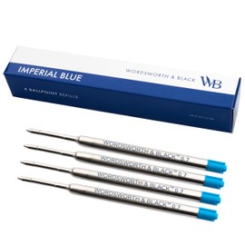 Wordsworth and Black Ballpoint Pen Refills [Black], Set of 4, Replaceable Refills - Broad Tip, Quick Drying Black Ink, Standard Size Ballpoint Pens, Smooth Writing