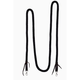 Zoltaire Braided Nylon Horse Split Reins, Black, 8ft with Leather Ends and Metal Snap Hooks