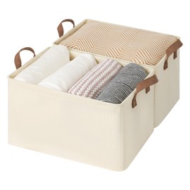 StorageWorks Storage Bins, Shelves Baskets for Organizing, Large Fabric Closet Organizers with Handles, Metal Frame, Beige-Texture, 2-Pack