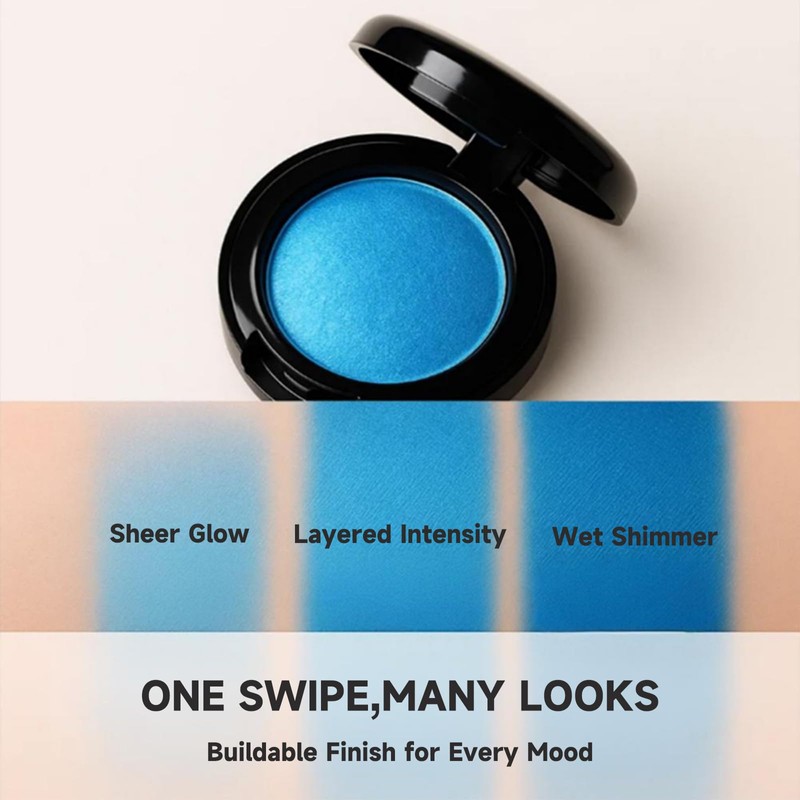 Blue Shimmer Powder Eyeshadow Single, Compact With Sponge-Tip Applicator