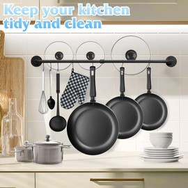 boshangjia 38.5 inch Pot Rack Wall Mounted Detachable Pan Rack Organizer Industrial Pipe Hanging Rail Lids Utensils Hanger Holder for Kitchen with 10 S Hooks, Black…