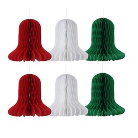 EASY JOY Christmas Bells Retro Christmas Decorations Hanging Paper Honeycomb Balls Xmas Party Favor Christmas Tree Ornaments Home Decoration Red White Green, (Bell)