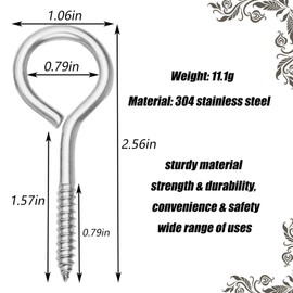 16Pcs Screw Eye Stainless Steel Heavy Duty Eye Bolts Screw in with Expansion Tube 200 Lbs Capacity Rust and Corrosion Resistant 304 Stainless Steel