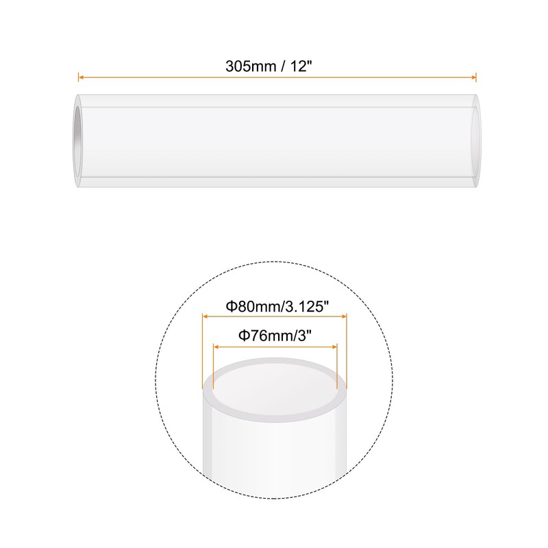 Rebower 12" Clear Plastic Rigid Pipe 76mm x 80mm(3" x