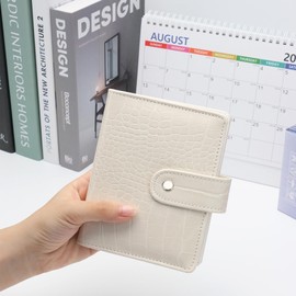 NatSumeBasics White A7 Binder Wallet Cash Envelopes Crocodile Pattern Faux Leather Budget Binder Notebook Cover 6 Rings Folders for Organizer Traveller Journal (White)