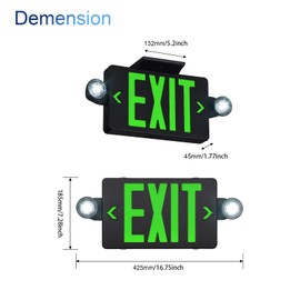 TANLUX Green Exit Sign with Emergency Lights, LED Exit Light with Battery Backup, Black Housing, UL Listed, AC 120/277V, Commercial Emergency Lights Combo - 6 Pack