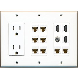 RiteAV - (3 Gang 15A Power Outlet 3 HDMI 1 Coax 8 Cat6 Ethernet Wall Plate White