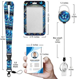 Badge Holder with Lanyard,Blue Butterfly Night Lanyards for ID Badges, Badge Holder with Breakaway Lanyard Keychain, Card Protector for Women, Gifts for Teacher Nurse Workers