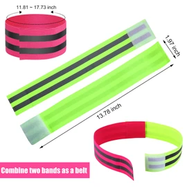 16 Pieces Reflective Bands Reflector Bands for Wrist, Arm, Ankle, Leg, High Visibility Reflective Gear Safety Reflector Tape Straps for Night Walking, Cycling and Running (Green, Pink)
