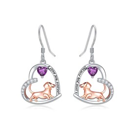 MEIDERBO Dachshund Earrings 925 Sterling Silver Cute Dog February Birthstone Dangle Earring Dachshund Jewelry Gifts for Women Dachshund Lover