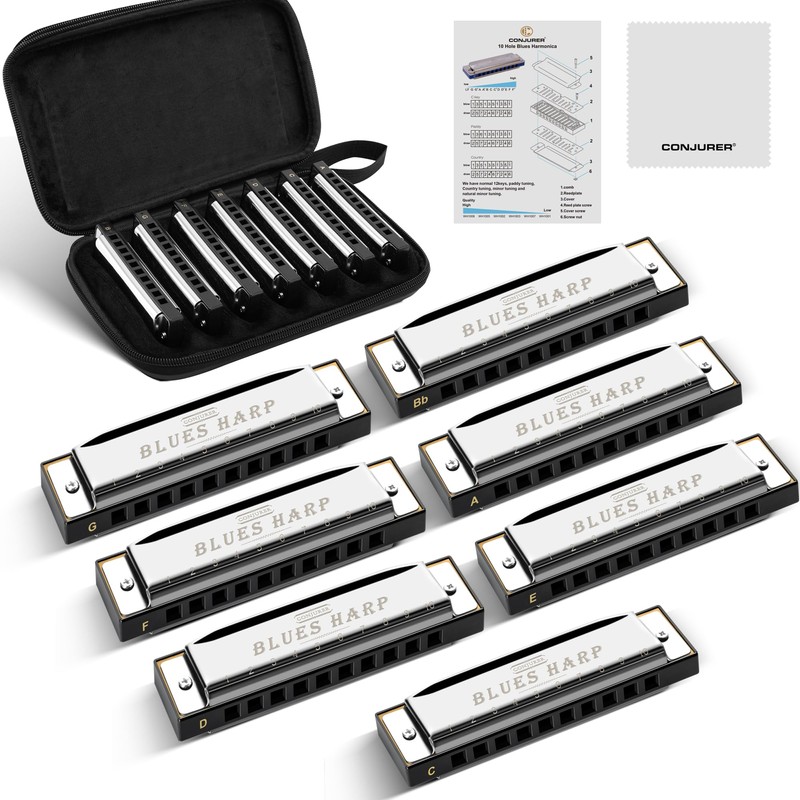 CONJURER Blues Harmonica for Beginners, 10 Hole Bb Key Diatonic