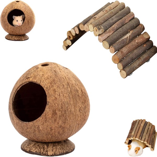 YANJIY Set of 2 Hiding Small Animals Hamster Bed Wooden