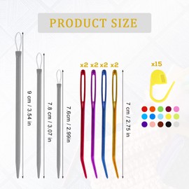 Large-Eye Blunt Needles Kit, Including 8PCS Curved Tapestry Needles 3PCS Yarn Needles 15PCS Stitch Markers, Macrame Needles Darning Needles for Knitting Wool Needles for Hand Stitch DIY Crafts