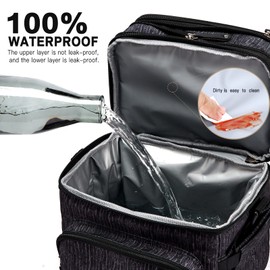 Lunch Bags for Men Women Expandable Insulated Cooler Bag Double Compartment Waterproof Leakproof Cooler Bag with Shoulder Strap Large Capacity for Office School Picnic (Blue Print)