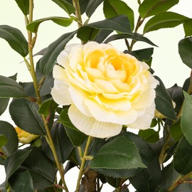 Howngyesimu Artificial Camellia Tree, 3FT Yellow Fake Tree Blooming Camellia Flower Plant for Spring Home Front Door Outdoor Indoor Decoration