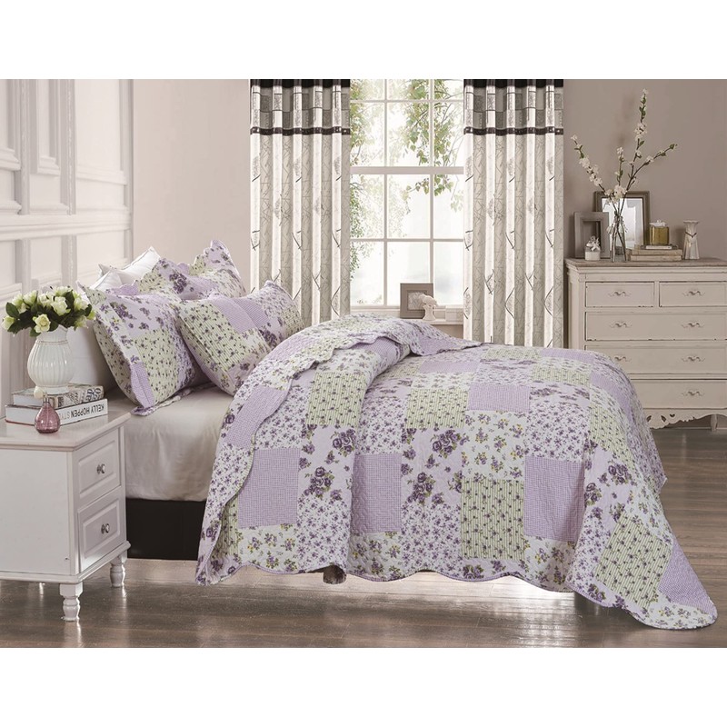 PRIME LINENS Luxury Quilted Patchwork Bedspread Bed Throw 3 Piece
