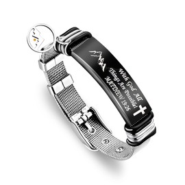 Uloveido - Pulseras inspiradoras con versículo bíblico – Pulsera de malla ajustable con hebilla de cinturón de acero inoxidable, Metal, Resina