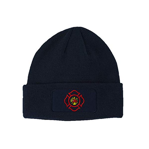 Custom Patch Beanie Maltese Cross Firefighter Embroidery Acrylic Skull Cap