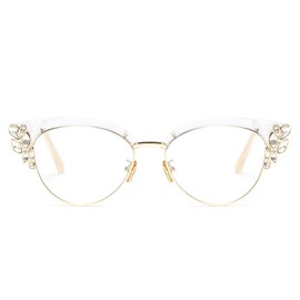 bullabulling Rhinestones Bling Bling Cateye Reading Glasses Women Blue Light Blocking (clear, 3.5)