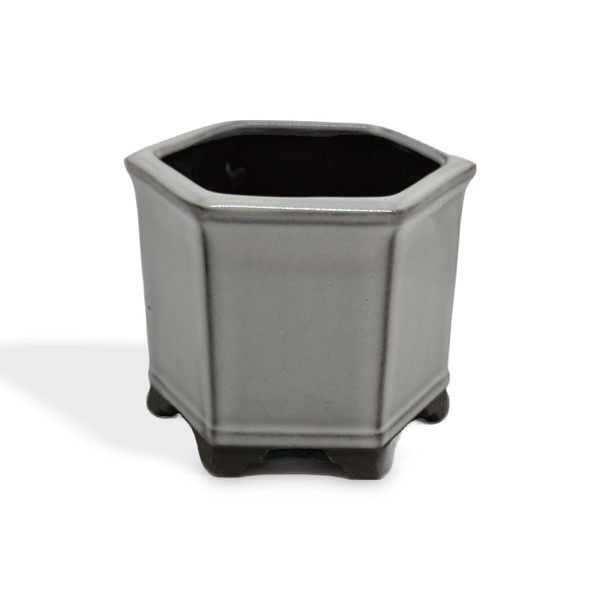 4" Oriental Reactive Glazed Hexagon Shaped Planter Pot with Decorative