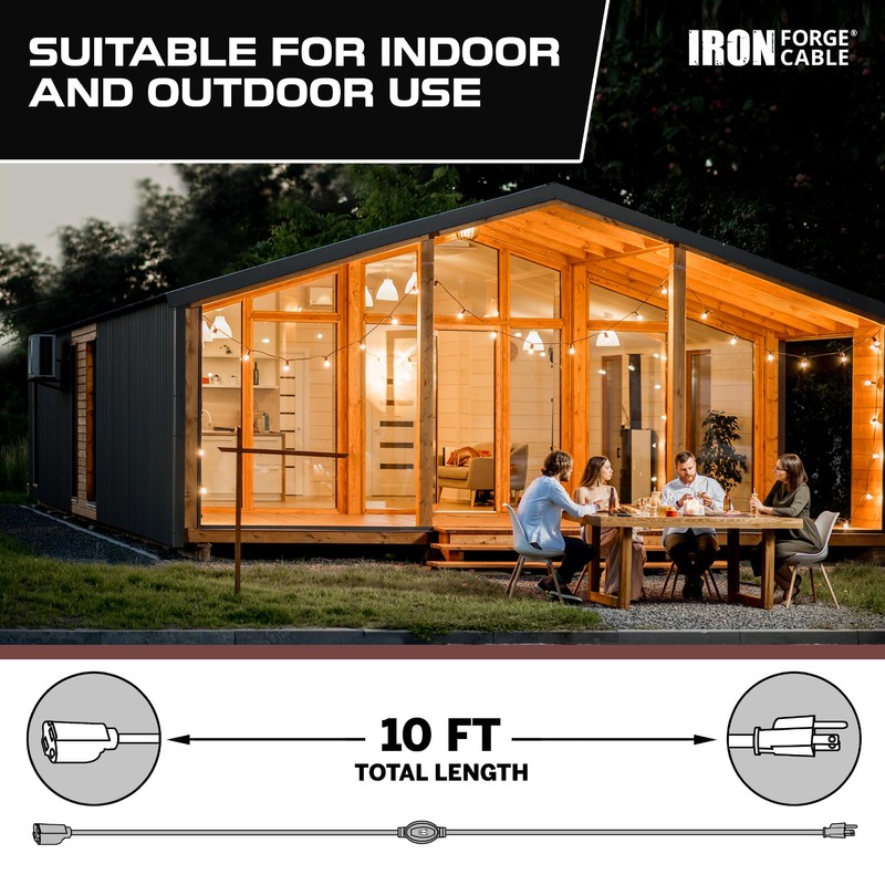 IRON FORGE Cable de extensión café para exteriores con interruptor