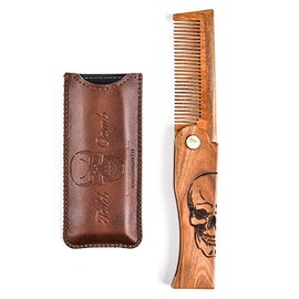 Peine plegable de madera para barba para hombre | Tamaño de bolsillo pequeño, estuche de viaje, peine de sándalo, para cabello, barba y bigote
