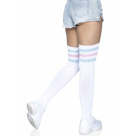 LEG AVENUE Damen Athlete Thigh Hi W / 3 Streifen Top Strumpfhose, rosa/blau, EinheitsgrÃ¶Ãe