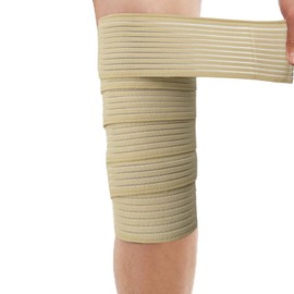 Extra Long Elastic Knee Wrap Compression Bandage Brace Support for Legs, Plantar Fasciitis, Stabilising Ligaments, Joint Pain, Squat, Basketball, Running, Tennis, Soccer, Football, Volleyball (Beige)