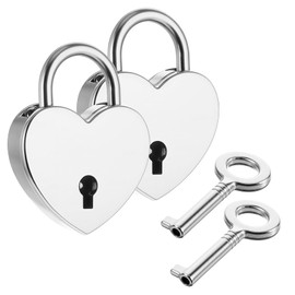 JJUNW Pack of 2 Mini Padlock Heart Shape, Vintage Love Lock with Key Heart Hanging Lock Love Heart Lock for Cupboard Jewellery Box Diary Drawer (Bronze)