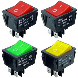 QIYANGBRO(Pack of 4PCS) Rocker Switch 30A 250VAC/35 125VAC KCD2 KCD4 DPST 4 Pin (2 Red Lighted,1 Green Lighted and 1 Yellow Lighted 120V Rocker Toffle Switch ON Off Heavy Duty