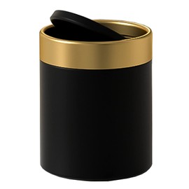 JILLICK Mini Trash Can with Lid, Metal Small Tiny Mini Trash Bin Can, Mini Countertop Trash Cans for Desk Car Office Kitchen, Swing Top Trash Bin 1.5 L/0.40 Gal (Black)