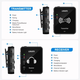LEKATO LEKATO MS-1 Wireless in Ear Monitor System, 2.4G Stereo in-Ear Monitoring with Wireless Transmitter Receiver Clip On, One to More, Auto-Pairing, Wireless IEM for Studio, Band Rehearsal,Small Gig