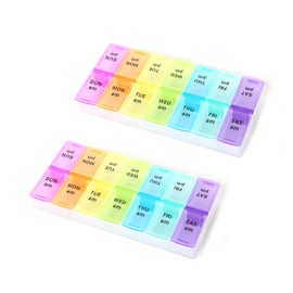 MYLERCT Pack of 2 Pill Organiser, 7 Days 2 Compartments, Colourful Pill Box 7 Days Small, with Morning Afternoon English Reminder, for Storage, Vitamins, Pills, Fish Oil