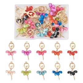 Beadthoven 20pcs Resin Crystal Rhinestone Ballerina Charms Colorful Ballet Dancer Charms Golden Alloy Ballerina Dangle Charms Big Pendants for Jewelry Making Earrings Necklace Keychains DIY Crafts