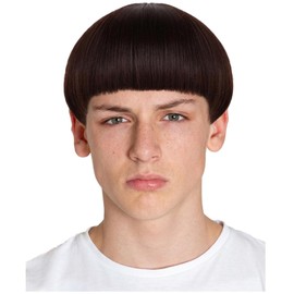 HUNIGIR Brown Mushroom Wig Short Mens Brown Bowl Cut Wig 60s Bob Heat Resistant Synthetic Hair for Cosplay Party Anime