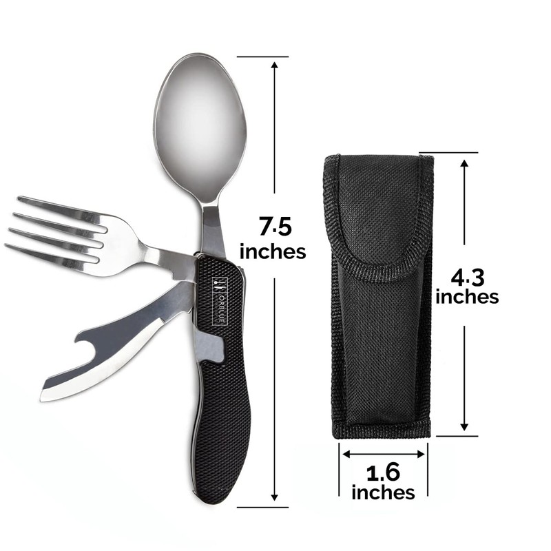 Orblue 4-in-1 Camping Utensils, 2-Pack, Portable Stainless Steel Spoon, Fork,