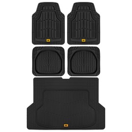 Cat® ToughRide Heavy Duty Rubber Floor Mats & Cargo Trunk Liner for Car SUV Van Sedan, Black - Trim to Fit, All Weather Deep Dish Automotive Floor Mat, Total Dirt Protection