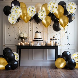 Maasechs 125 Pcs Black and Gold Graduation Party Decorations 16.4 x 2.62 ft Red Carpet 18 12 10 5 Inch Black Gold Confetti Balloons for Outdoor High School College Grad Birthday Party Celebration