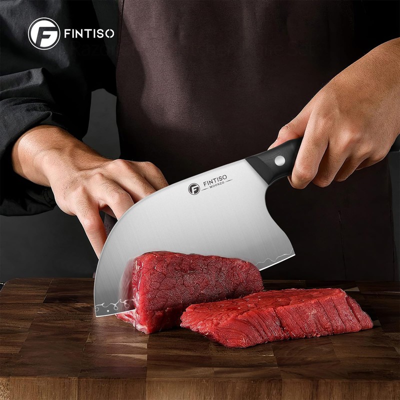 FINTISO Meat Cleaver Knife, 6.5 Inch Sharp Serbian Chef Knife,