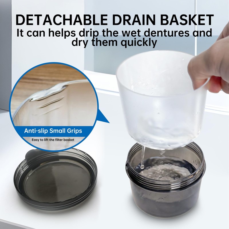 EZEELAI Leak Proof Denture Bath Cup Dental Retainer Case Portable,