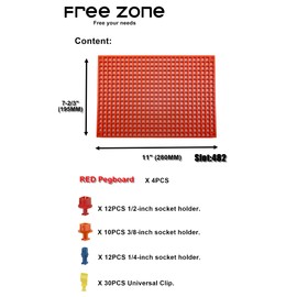 FREE ZONE 68-Piece Large Pegboard Tools Organizer Set,(Red) Tool Box and Storage, Tool Box Drawer Organizer for Tool Chest Cart Cabinet Workbench