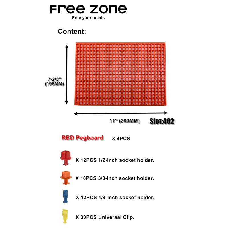 FREE ZONE 68-Piece Large Pegboard Tools Organizer Set,(Red) Tool Box