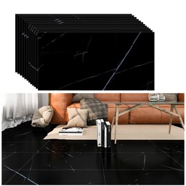 VEELIKE 12"x24" Peel and Stick Floor Tile Black Marble Waterproof Stick on Tile Flooring Self Adhesive Easy to Clean Vinyl Flooring Stickers for Bathroom Kitchen Bedroom Laundry Room Garage 12 Pack