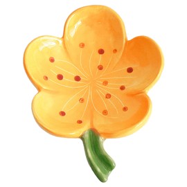 Ceramic Soap Dish for Bathroom, Bar Soap Holder with Drainage, Self-Draining Soap Tray for Countertop, Flower Shaped Soap Container, Cute Soap Saver, Ceramic Jewelry Tray, Peach Blossom, Orange