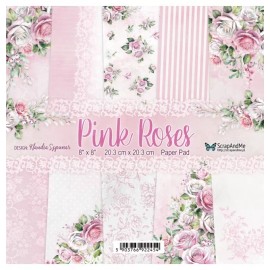 ScrapAndMe Scrapbooking Double Sided Paper set 8 x 8, CardStock, ScrapAndMe, Pink Roses.