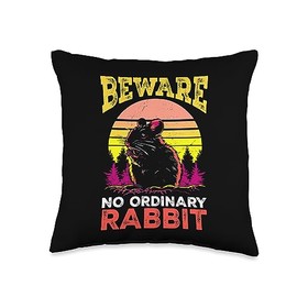 Funny No Ordinary Rabbit Gifts For Dad Joke Lovers Beware No Ordinary Rabbit-Funny Vintage Rodent Gag Pun Throw Pillow, 16x16, Multicolor