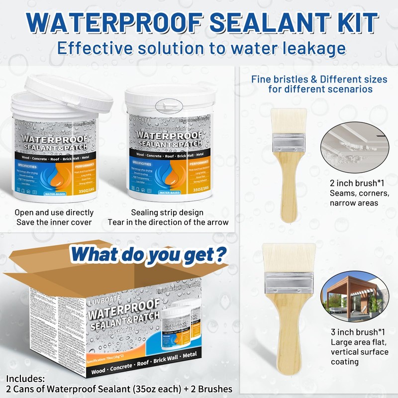 Liquid Waterproof Sealant 70oz Clear, LUVBOATE Transparent Waterproof Coating Water-Based