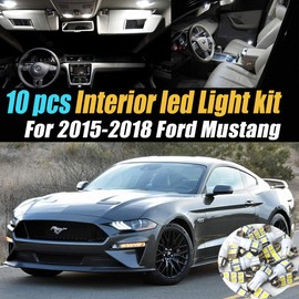 10Pc Super White 6000k Car Interior LED Light Bulb Kit Pack Compatible for 2015-2018 Ford Mustang