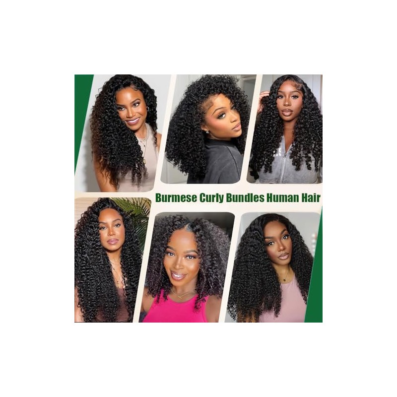 Extensiones de cabello humano rizado birmano de 16 pulgadas, tejido