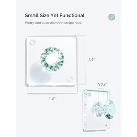 Zreal Acrylic Diamond Wall Hooks, 12-Pack, Green & Purple, 1.6"x1.6" (4x4 cm), 2 lb Weight Capacity